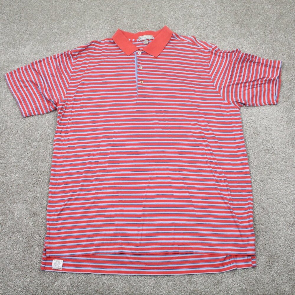 Peter Millar Crown Polo Shirt‎ Adult XL Red/Blue Striped Short Sleeve Pullover